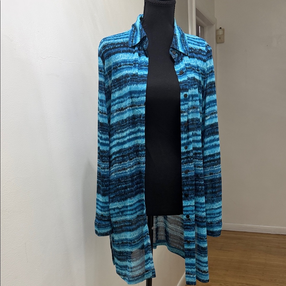 Chico's Teal and Black Striped Cardigan